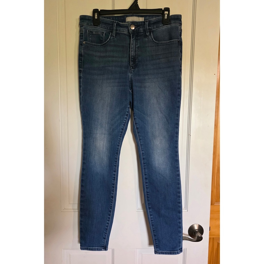 Athleta Sculptek High Rise Skinny Jeans Medium Wash Blue Denim Womens Size 12